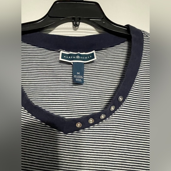 KAREN SCOTT COTTON SHORT SLEEVE TEE BLUE AND WHITE STRIPED - Picture 3 of 3
